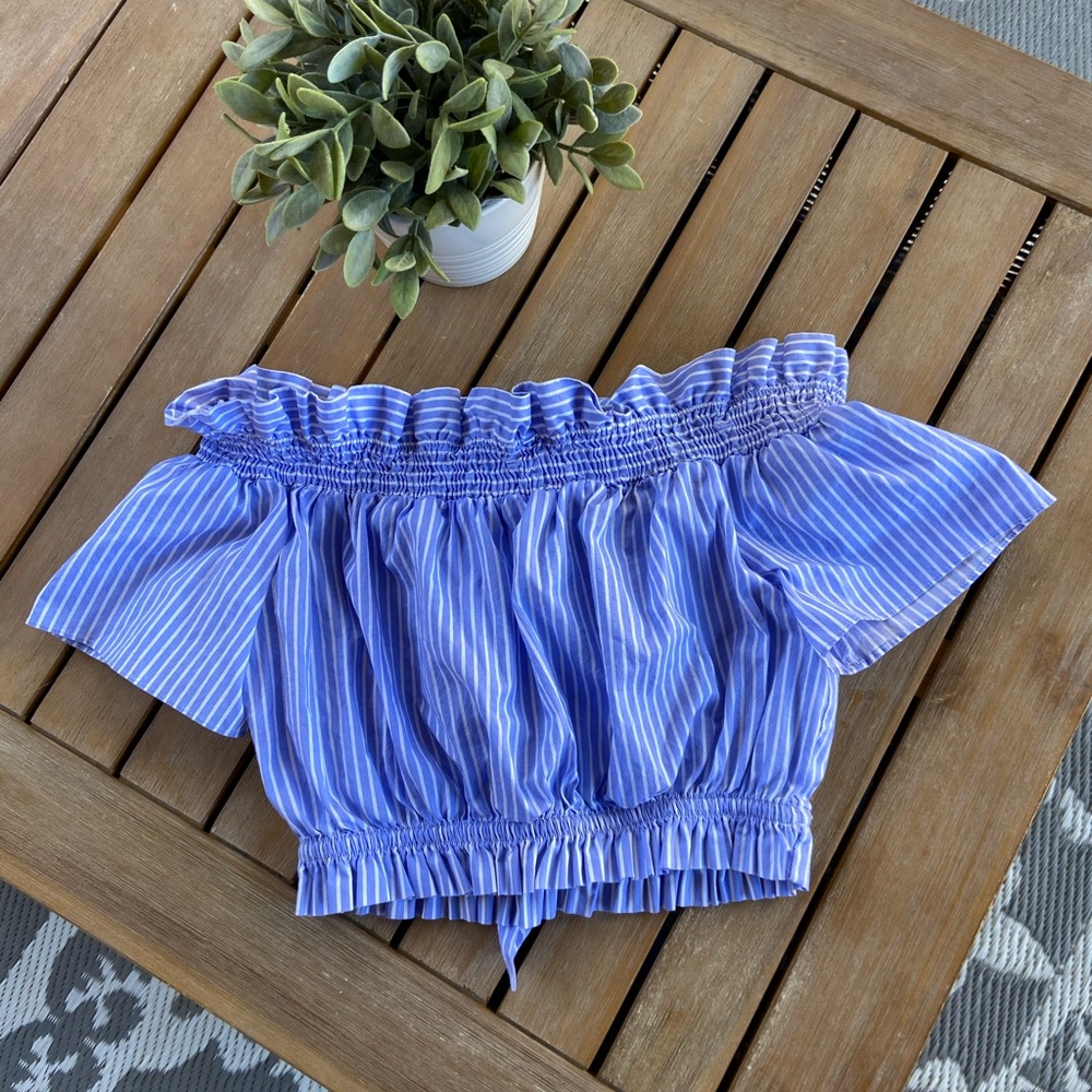 Zara blue and white stripe crop top Sz XS